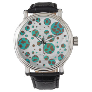 Dalmatien Brown och Teal Print Armbandsur