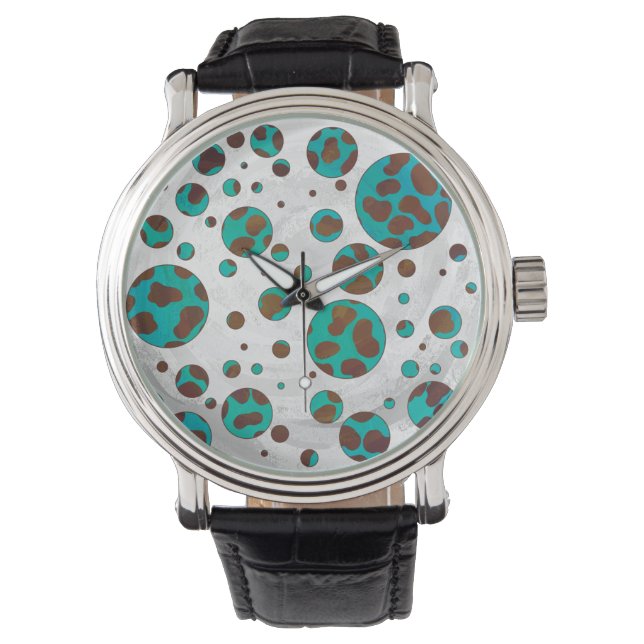 Dalmatien Brown och Teal Print Armbandsur (Framsida)