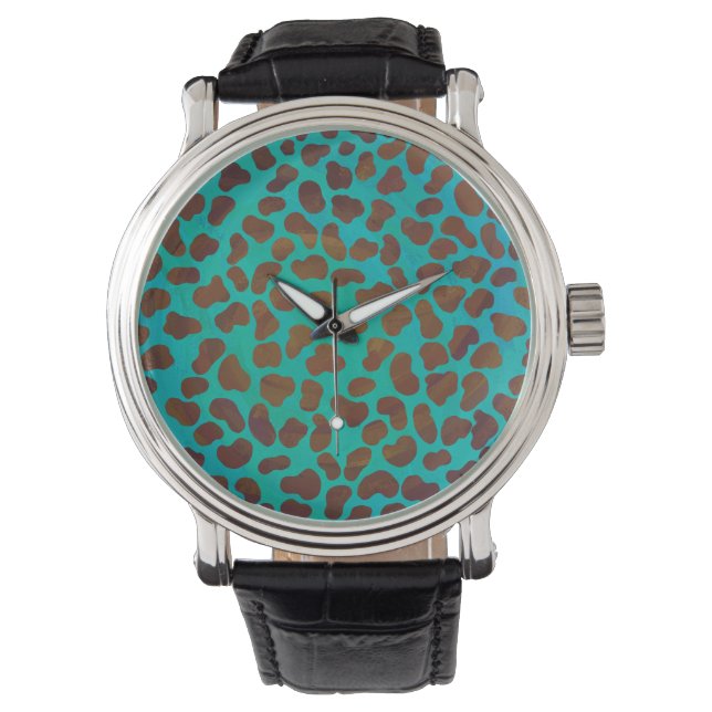 Dalmatien Brown och Teal Print Armbandsur (Framsida)