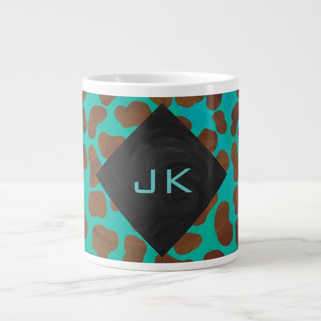 Dalmatien Brown och Teal Print Jumbo Mugg (Framsidan)