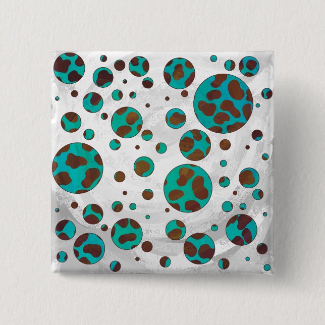 Dalmatien Brown och Teal Print Knapp (Framsida)