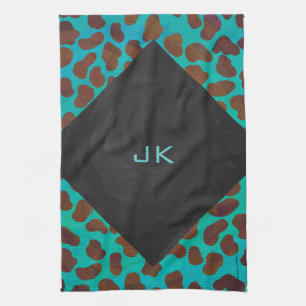 Dalmatien Brown och Teal Print Kökshandduk