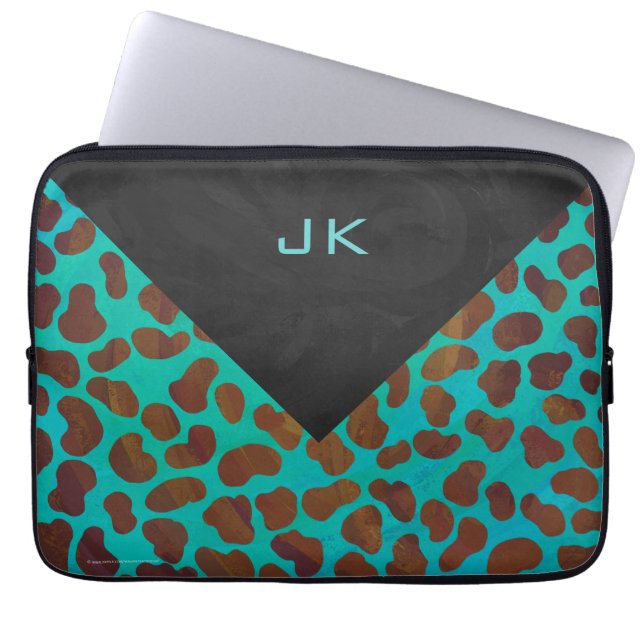 Dalmatien Brown och Teal Print Laptop Sleeve (Framsidan)