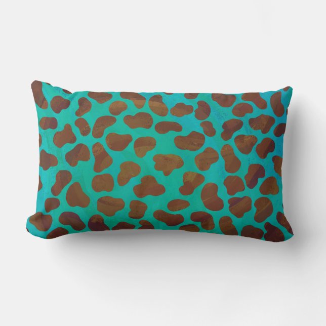 Dalmatien Brown och Teal Print Lumbarkudde (Framsida)