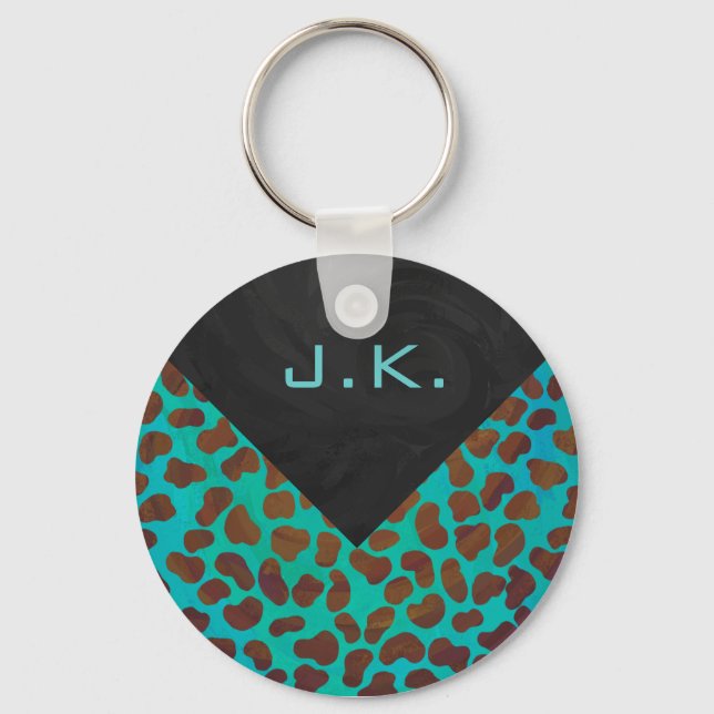 Dalmatien Brown och Teal Print Nyckelring (Framsida)