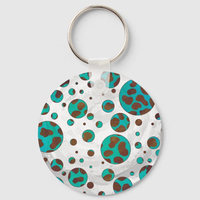 Dalmatien Brown och Teal Print Nyckelring (Framsida)