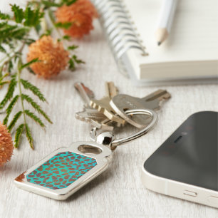 Dalmatien Brown och Teal Print Rektangulärt Silverfärgad Nyckelring