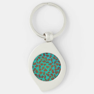 Dalmatien Brown och Teal Print Swirl Silverfärgad Nyckelring