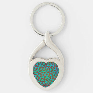 Dalmatien Brown och Teal Print Twisted Heart Silverfärgad Nyckelring