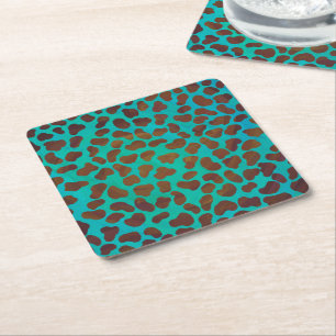 Dalmatien Brown och Teal Print Underlägg Papper Kvadrat
