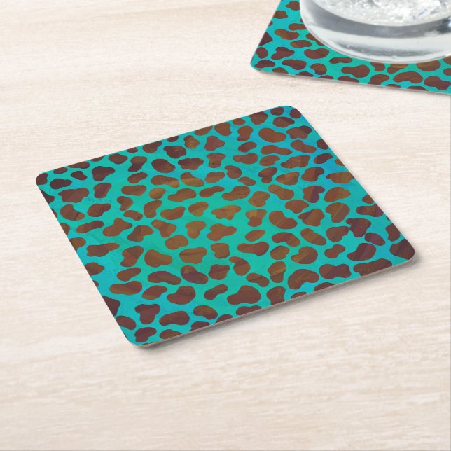 Dalmatien Brown och Teal Print Underlägg Papper Kvadrat (Vinklad)