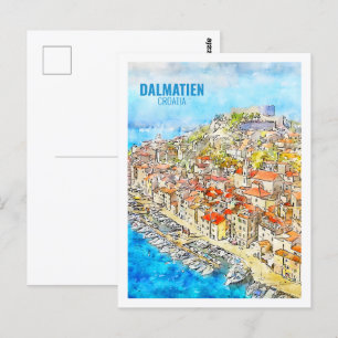 Dalmatien croatia Berömd Travel Watercolor Sketch Vykort