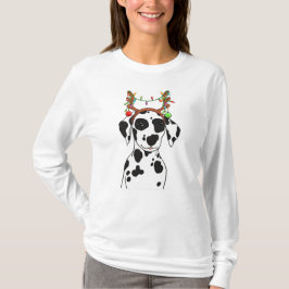 Dalmatien Cute jul Puppy Ljus Antlers T Shirt