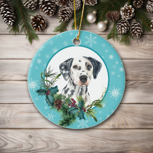 Dalmatien Evergreen Blue Snowflake Gräns Julgransprydnad Keramik