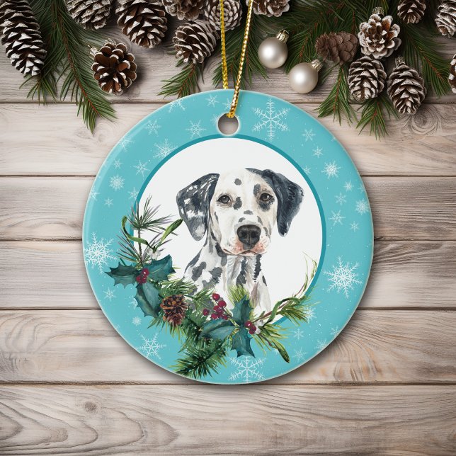 Dalmatien Evergreen Blue Snowflake Gräns Julgransprydnad Keramik (Skapare uppladdad)