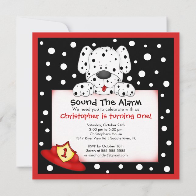 Dalmatien Fireman Födelsedagsfest Inbjudningar (Framsida)