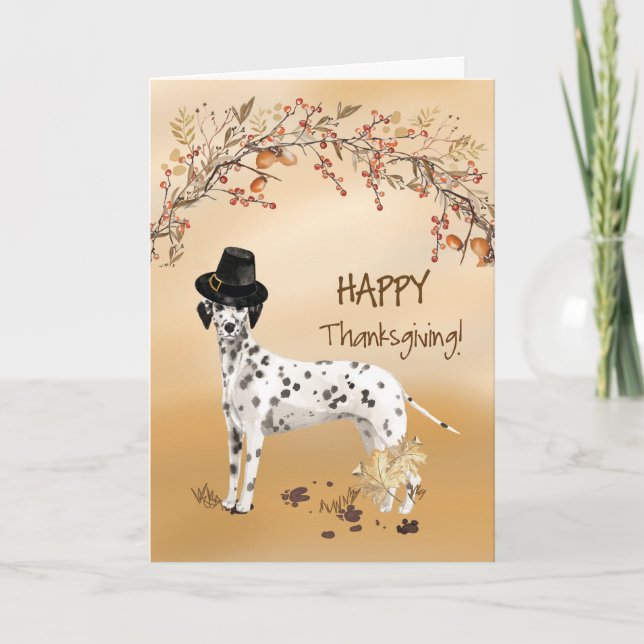 Dalmatien Funny Pilgrim Hat Thanksgiving Kort (Framsida)