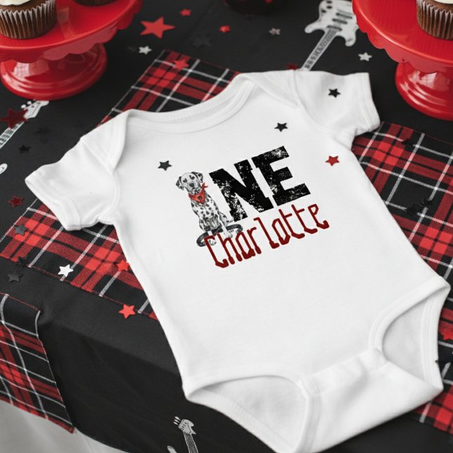Dalmatien Furever Young 1st Birthday Pawty T Shirt (Celebrate your headliner's special day with this Dalmatian Furever Young 1st Birthday Bodysuit!)