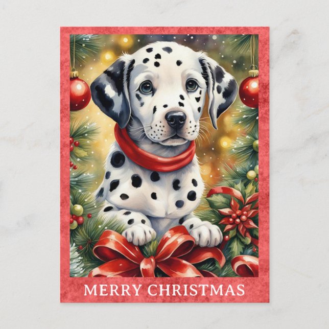 Dalmatien God jul Cute Puppy Hund Vykort (Framsida)