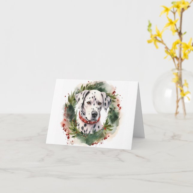 Dalmatien God Jul Utandning Festive Valp Kort (Gul blomma)