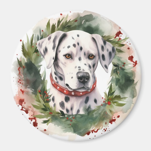 Dalmatien God Jul Utandning Festive Valp Magnet (Framsidan)