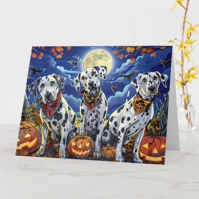 Dalmatien Halloween Spooky Kort (Gul blomma)