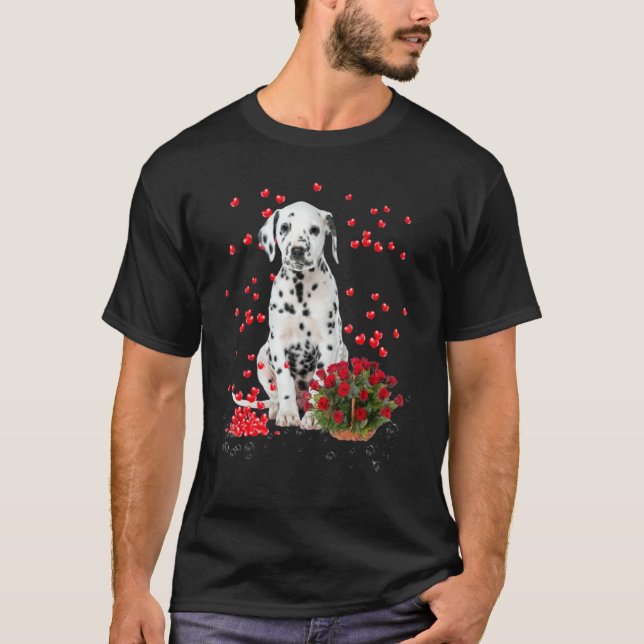 Dalmatien Hearts Balloons and Ro Basket Valentin T Shirt (Framsida)