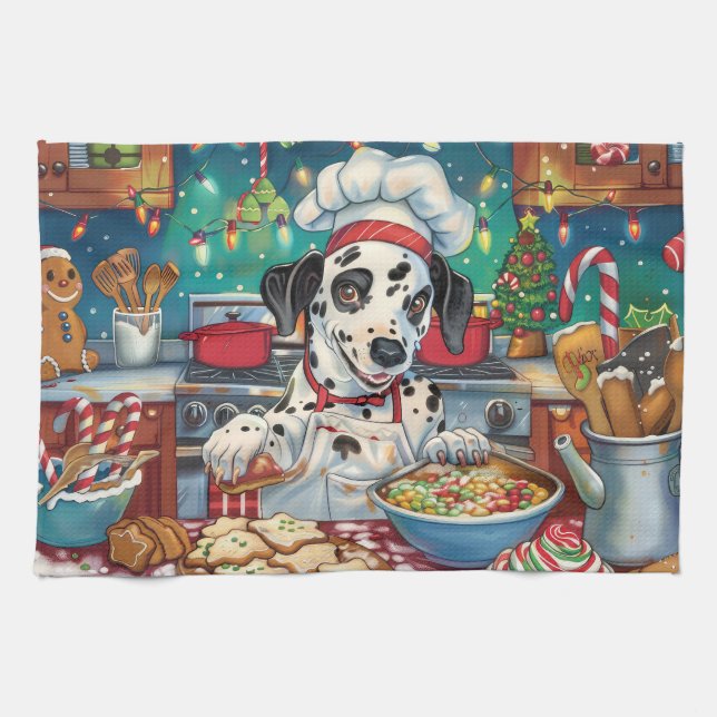 Dalmatien Helgdag Baking: God jul Kökshandduk (Horisontell)