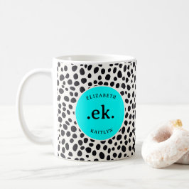 Dalmatien Hund Abstrakt Mönster Aqua Blue Monogram Kaffemugg