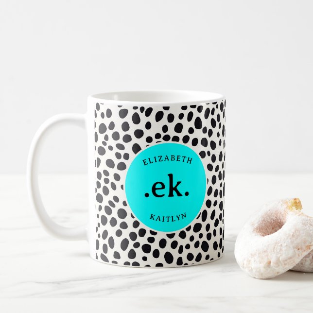 Dalmatien Hund Abstrakt Mönster Aqua Blue Monogram Kaffemugg (Med munk)