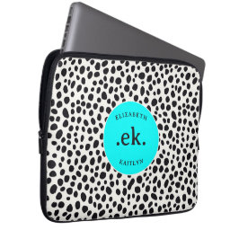 Dalmatien Hund Abstrakt Mönster Aqua Blue Monogram Laptop Fodral