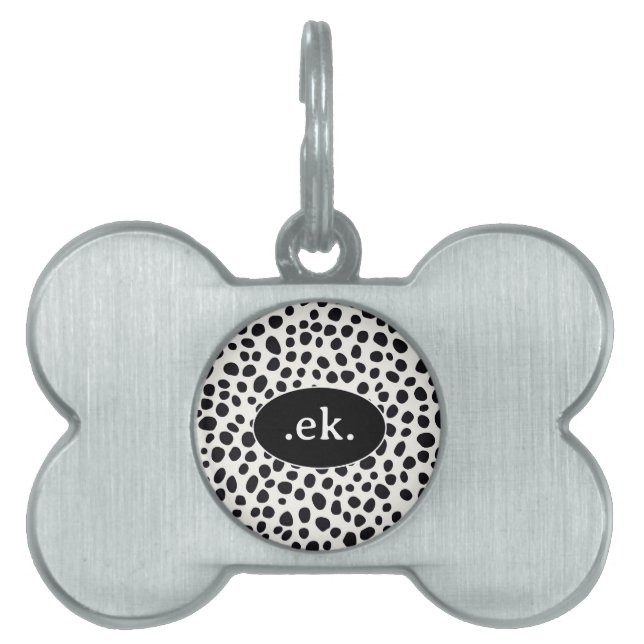 Dalmatien Hund Abstrakt Mönster Black Monogram ID-bricka Husdjur (Framsidan)
