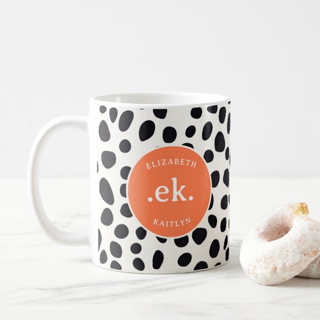 Dalmatien Hund Abstrakt Mönster Coral Monogram Kaffemugg (Med munk)