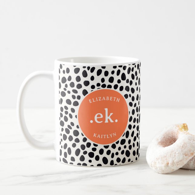 Dalmatien Hund Abstrakt Mönster Coral Monogram Kaffemugg (Med munk)