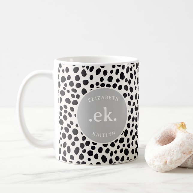 Dalmatien Hund Abstrakt Mönster Grått Monogram Kaffemugg (Med munk)