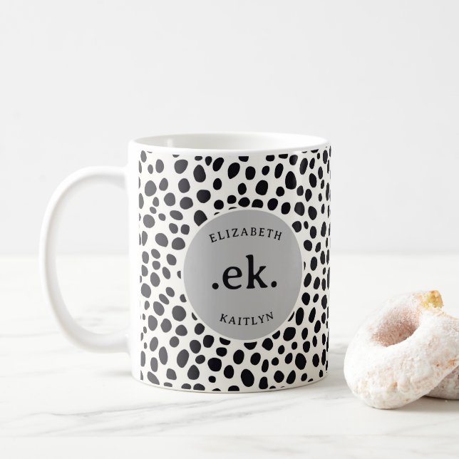 Dalmatien Hund Abstrakt Mönster Grått Monogram Kaffemugg (Med munk)