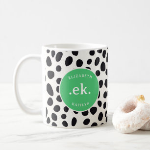 Dalmatien Hund Abstrakt Mönster Grönt Monogram Kaffemugg