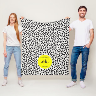 Dalmatien Hund Abstrakt Mönster Gult Monogram Fleecefilt