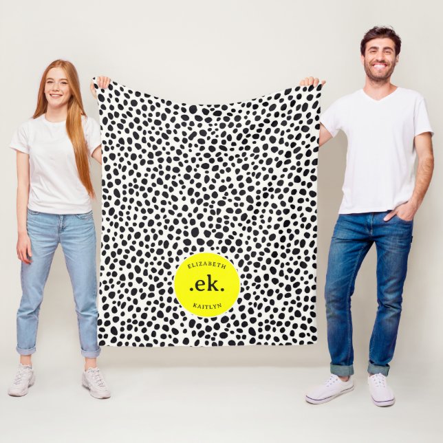 Dalmatien Hund Abstrakt Mönster Gult Monogram Fleecefilt (På plats)