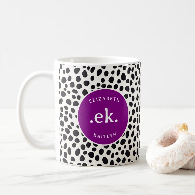 Dalmatien Hund Abstrakt Mönster Lila Monogram Kaffemugg (Med munk)