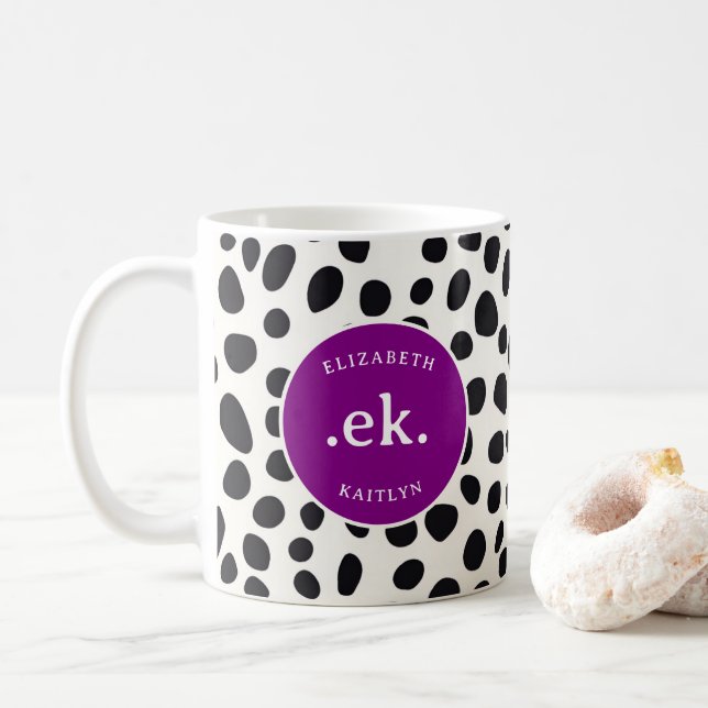 Dalmatien Hund Abstrakt Mönster Lila Monogram Kaffemugg (Med munk)
