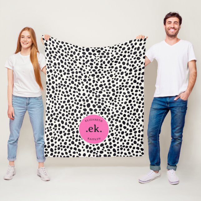 Dalmatien Hund Abstrakt Mönster Shock rosa Monogra Fleecefilt (På plats)