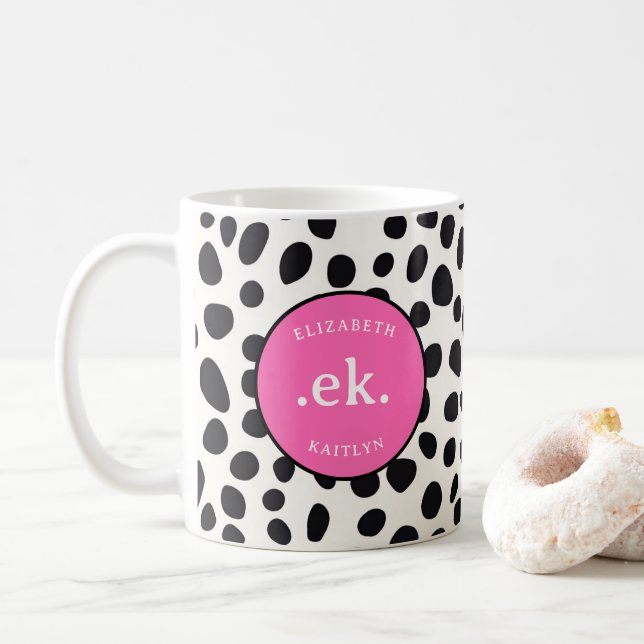 Dalmatien Hund Abstrakt Mönster Shock rosa Monogra Kaffemugg (Med munk)