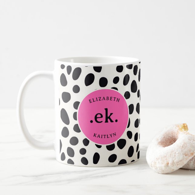 Dalmatien Hund Abstrakt Mönster Shock rosa Monogra Kaffemugg (Med munk)