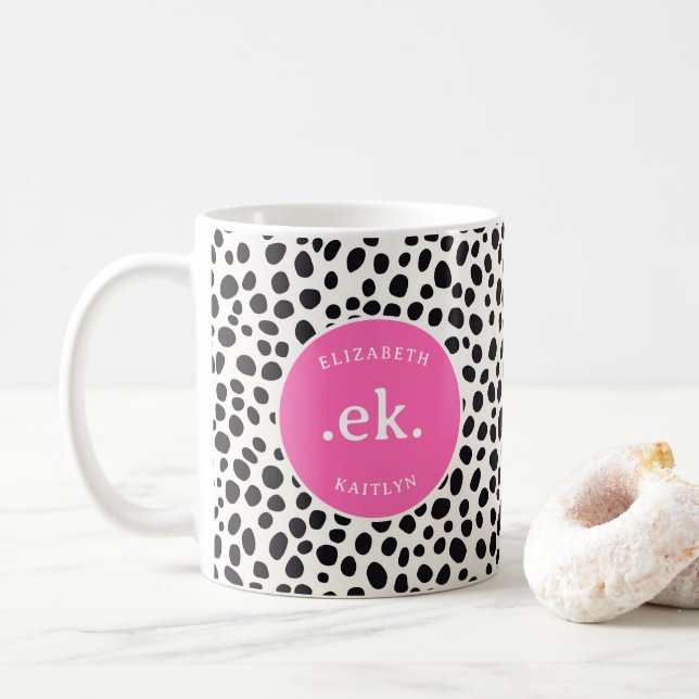 Dalmatien Hund Abstrakt Mönster Shock rosa Monogra Kaffemugg (Med munk)