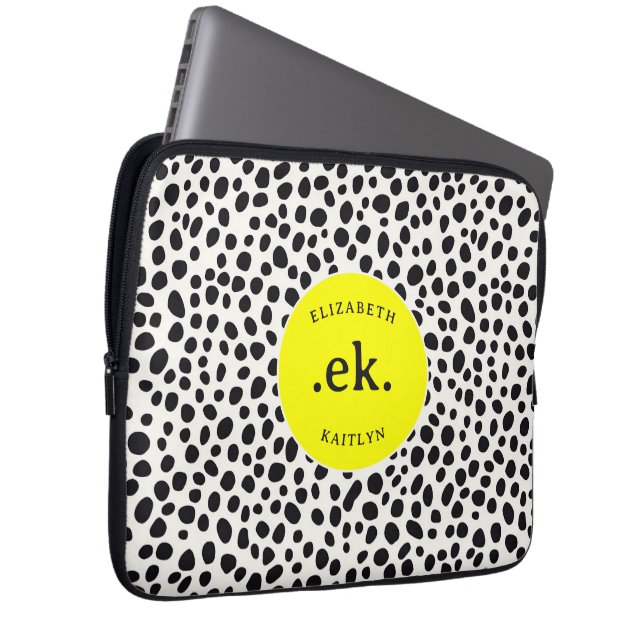 Dalmatien Hund Abstrakt Mönster Shock rosa Monogra Laptop Fodral (Framsidan Höger)