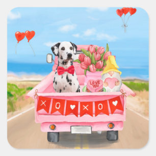 Dalmatien Hund Alla hjärtans dag Lastbil Hearts Fyrkantigt Klistermärke