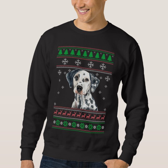 Dalmatien Hund älskare Ugly jul Sweater Julafton Lång Ärmad Tröja (Framsida)