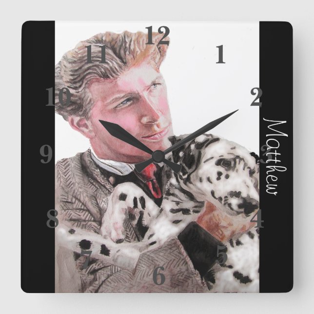 Dalmatien Hund Art Animal Barn Nursery Clock Fyrkantig Klocka (Framsida)