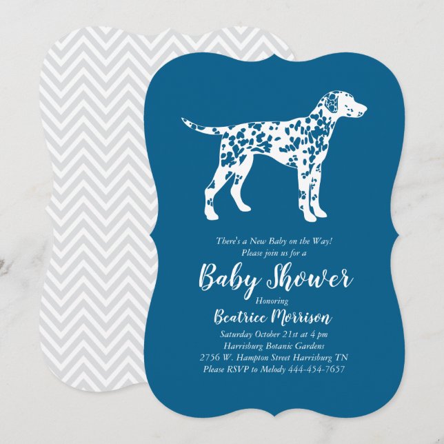 Dalmatien Hund Baby Shower Blue Boy Inbjudningar (Fram/baksida)